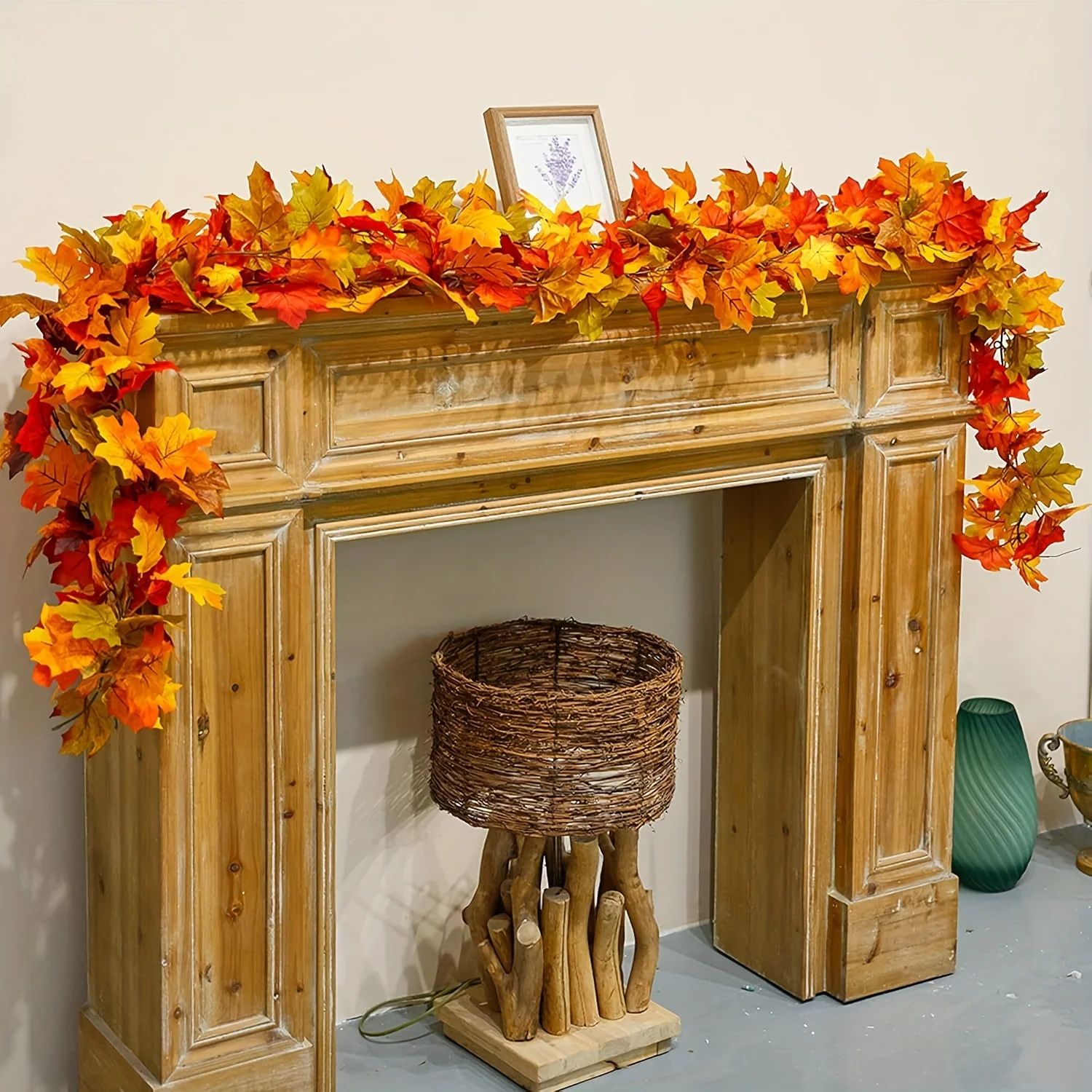 175CM Autumn Maple Leaf Garland Artificial Hanging Vine for Thanksgiving Halloween Christmas Decor Home Wedding Fireplace Party