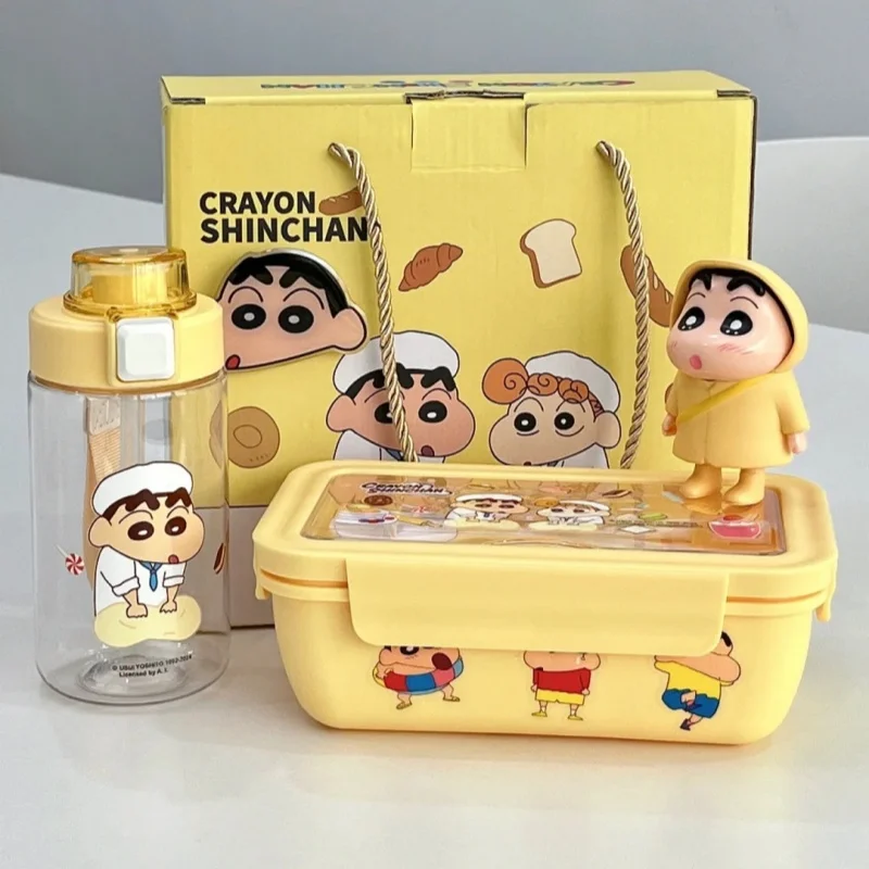 

Ланч-бокс Crayon Shinchan, чашка для воды, набор из 2 предметов, портативный контейнер для еды, бэнто-бокс, мультяшная микроволновка, Чиппер, портативная чашка для воды, подарок