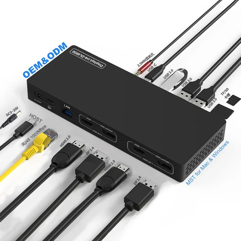 

USB C Displaylink Laptop Docking Station 4K60Hz 14 In 1 Type C USB C HDTV DP Hub Multiport Adapter Displaylink Dock