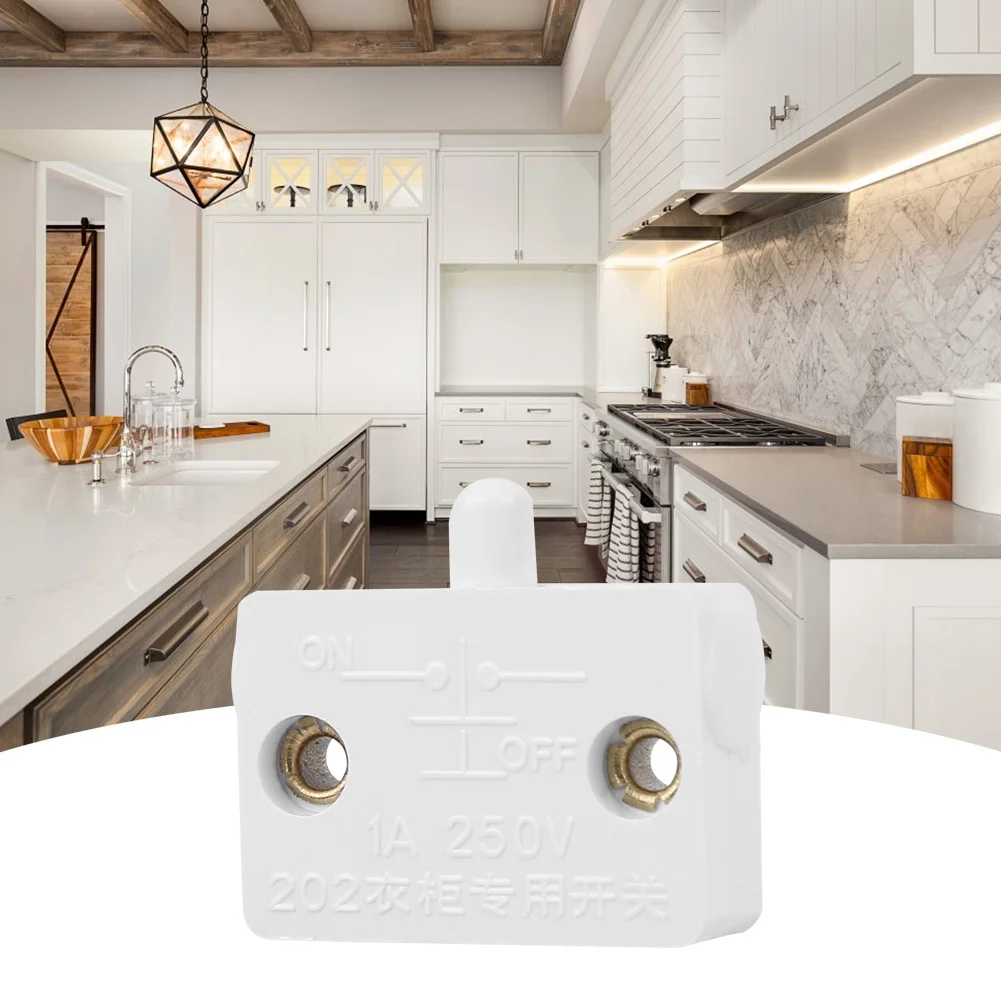 2Pcs Household Cabinet Closet Light Switch Automatic Reset Control Switch Supplies White