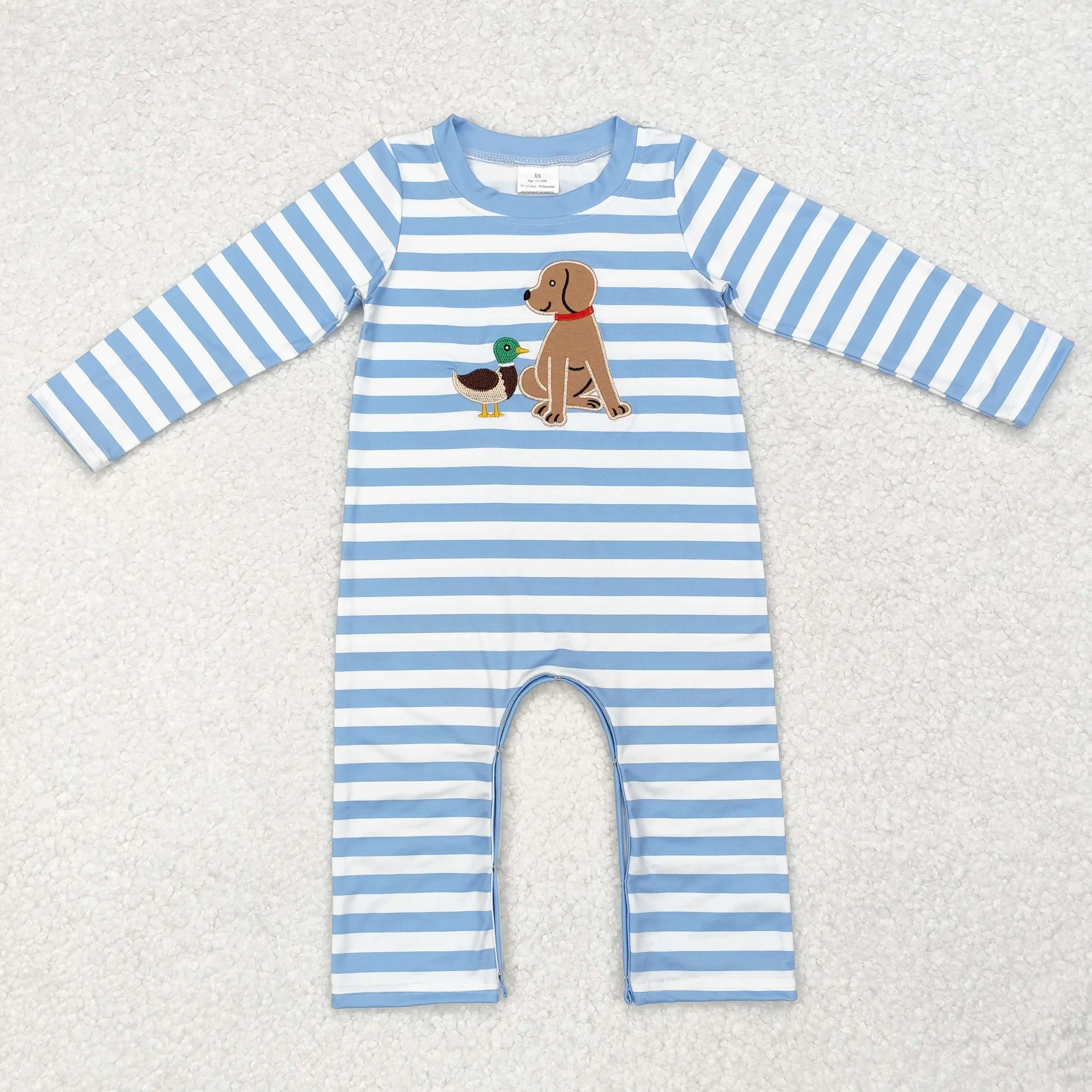 Wholesale kids newborn toddler western boutique hunting children clothing onesies Baby Infant Boys Dog Duck Stripes Rompers