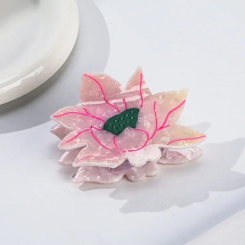 Refreshing World Style Hair Claw Lotus Flowers and Leaves Acetate Hair Claw Clips Shark Catch Hair Accessories for Women Girls