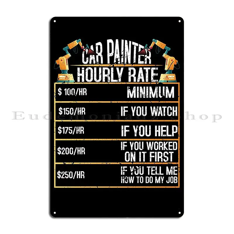 Car Painter Hourly Rate Auto Body Mechanic Detailer Metal Sign Wall Mural Club Pub Wall Cave Print Tin Sign Poster