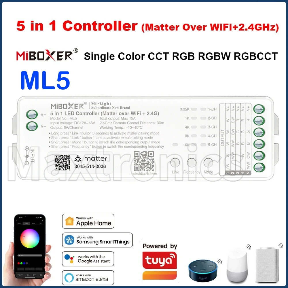 NEW Miboxer 5in1 LED Strip Remote Controller Zigbee+2.4G ZL5/Wifi+2.4G WL5/2.4G LS2 Support Alexa Google Assistant Voice Control