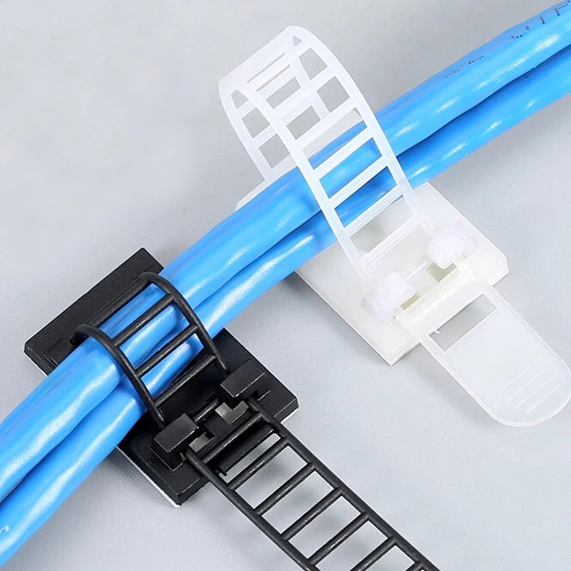 20pcs Cable Tie Mount Adjustable Clips Self Adhesive Strap Fix Holder Plastic Network Cable Holder Power Cord