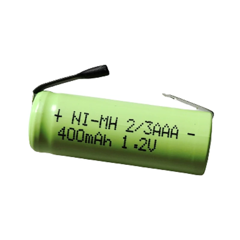 Rechargeable 1.2V 2/3AAA Ni-MH Battery 400mah 2/3 AAA nimh cell With Soldering Tabs Pins For Electric Razor Solar Light