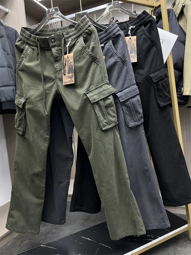

Мужские зимние рабочие брюки прямого кроя в стиле ретро, утепленные, многофункциональные, длинные