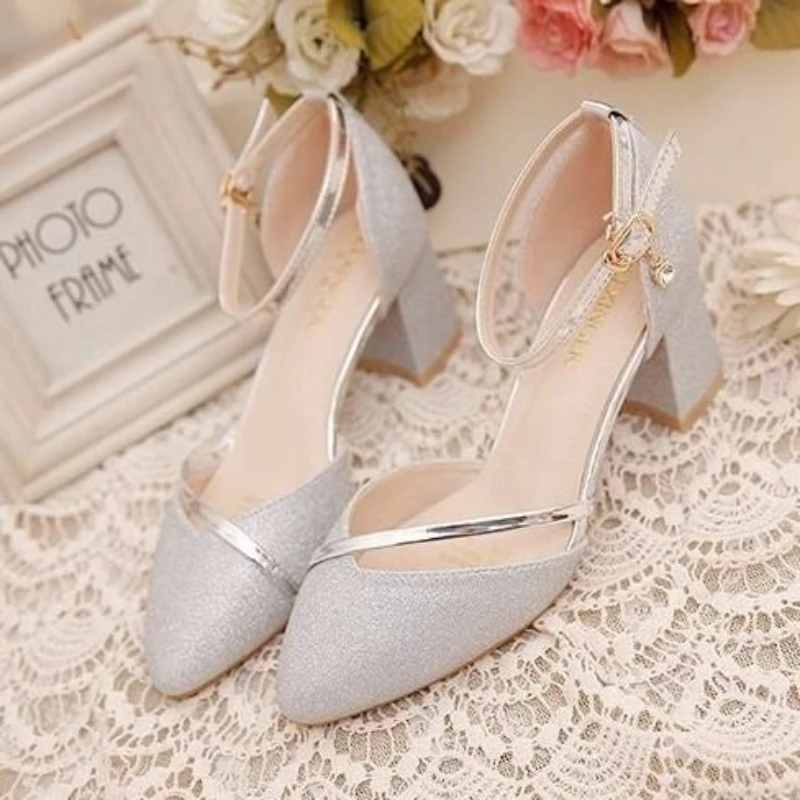 Summer New Women High Heel Sandals Lady Pumps Classics Slip on Shoes Sexy Sequins Woman Party Shoes Gold Silver Wedding Footwea