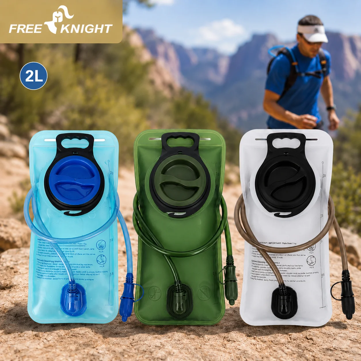 2L Hydration Bladder Water Reservoir with 100cm Drinking Tube Double Seal for Hiking Cycling Running Camping Outdoor Sports