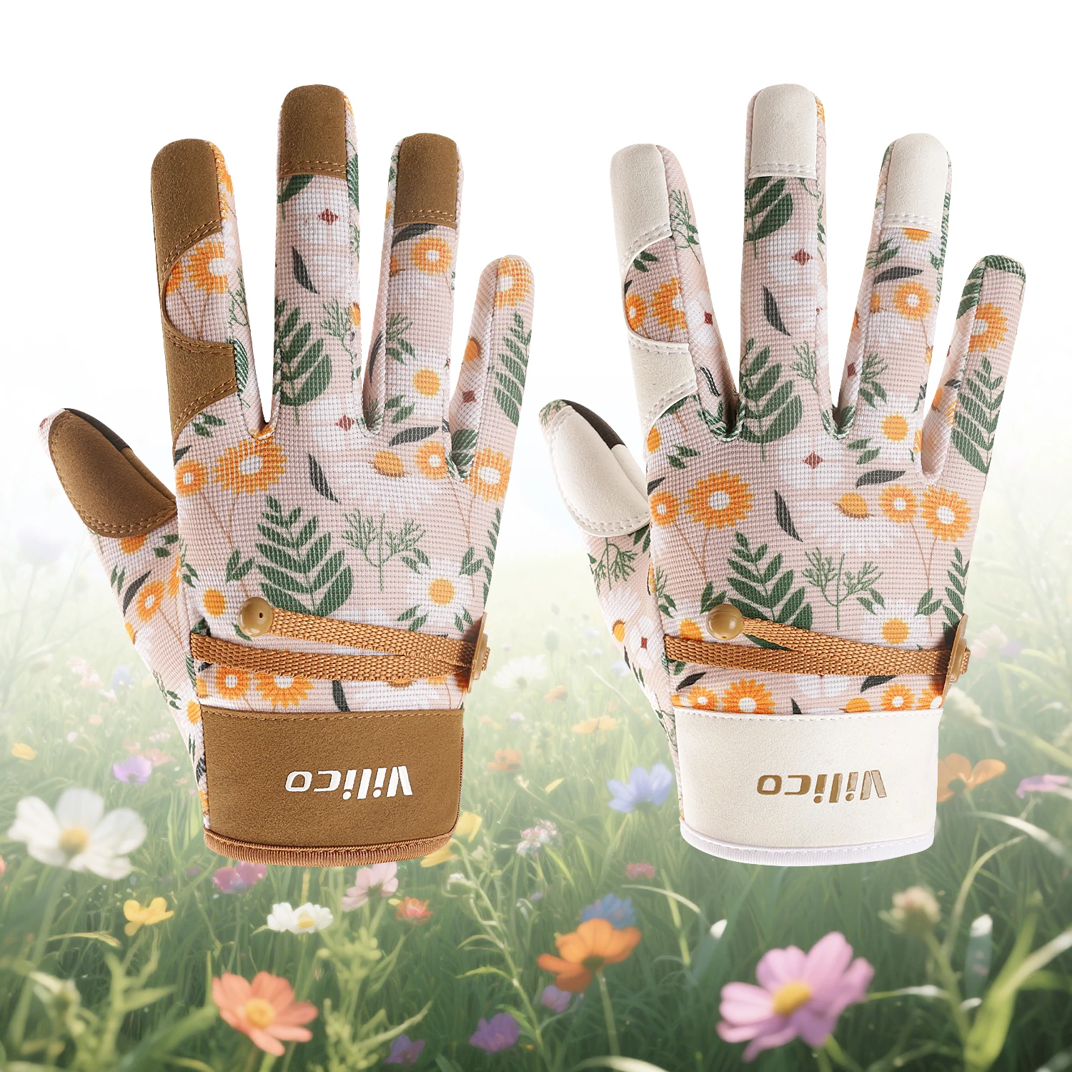 VILICO Floral Print Gardening Gloves Touch Screen Adjustable Wrist Strap Anti-slip Soft Yard Work Gloves for Women Planting Digg