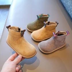 Girl Winter Boots Warm Soft Bottom Children's Snow Boot Fashion Causal Plush Kids Boys Ankle Cotton Boots Versatile Side Zipper