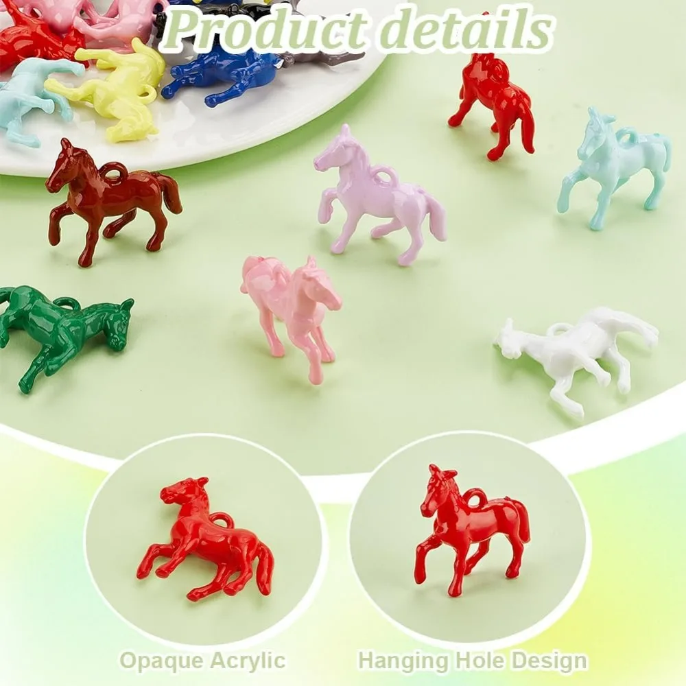 48pcs Opaque Acrylic Pendants 12 Colors Little Horse Animal Resin Charms Horsemanship Pendants Colorful Craft Beads making kit