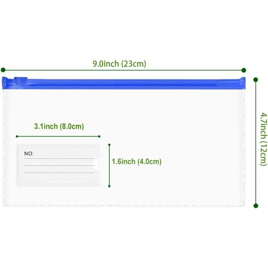 Buste in plastica con cerniera piccola Custodia in plastica da 30 pezzi con tasca per etichette 9x4,7 Ihes Buste trasparenti per soldi riutilizzabili Poly