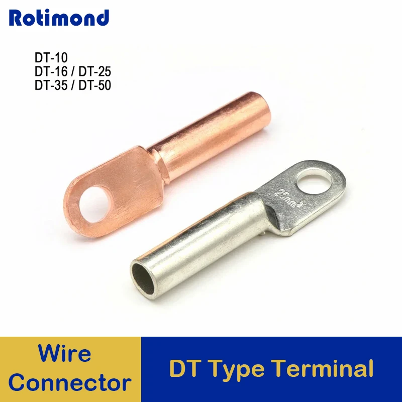 5pcs/lot DT-10 DT-16 DT-25 DT-35 DT-50 Wire Terminal Copper Crimp Splice Block Bare Bolt Hole Nose Tube LUG Cable Connector