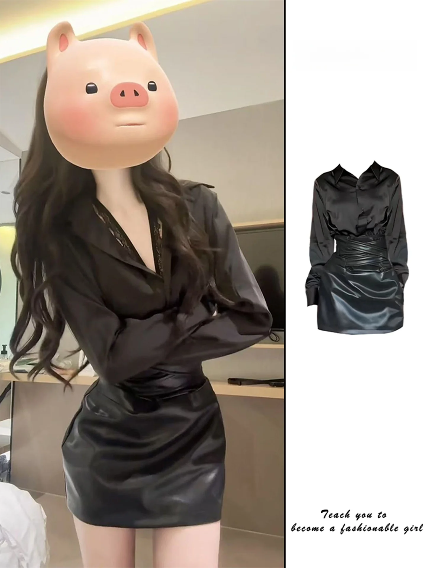 

Сексуальный комплект из рубашки с длинным рукавом и юбки-обертки для женщин: дышащие шорты с высокой талией, на пуговицах, для повседневных свиданий.