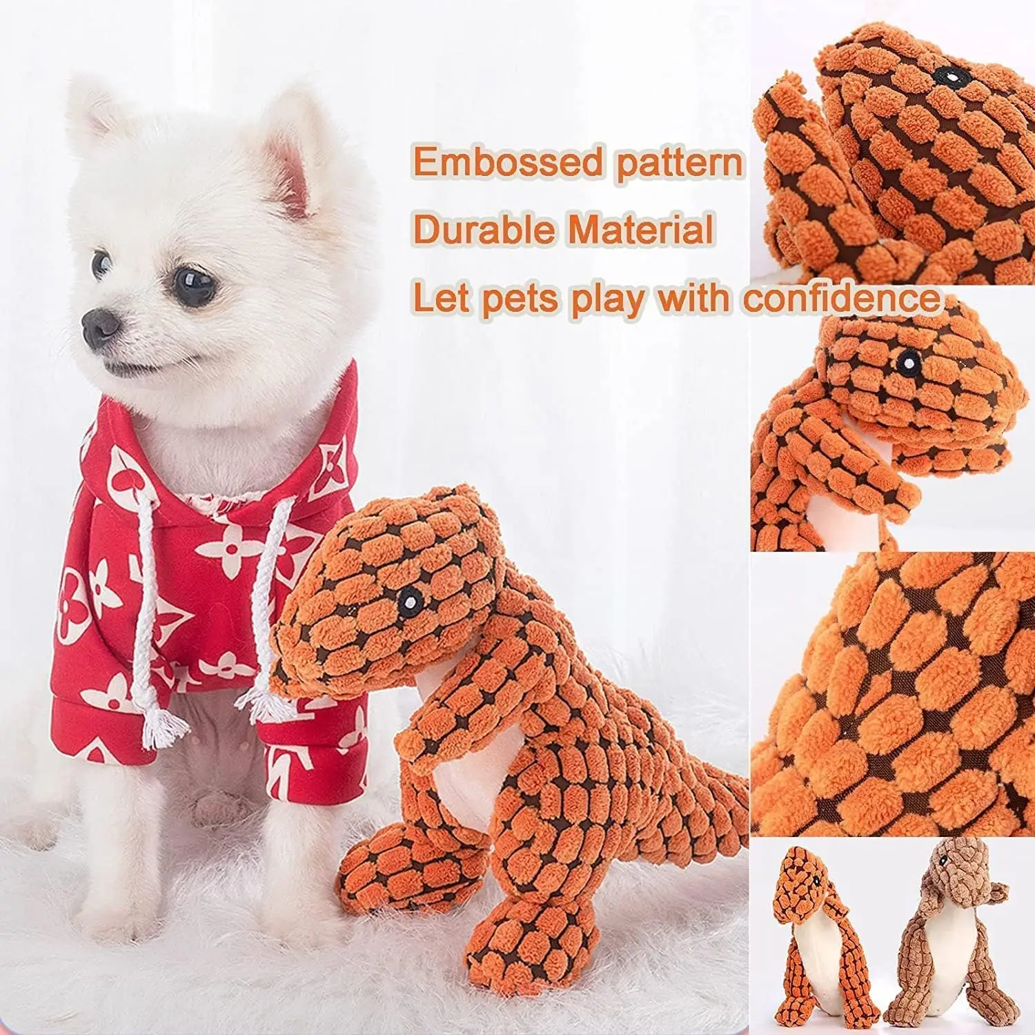 Brinquedo para cães de pelúcia indestrutível Dinossauro Brinquedos macios para mastigar Squeaky Stuffing Suprimentos para animais de estimação para