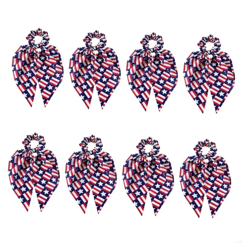 8 Piece Red White Blue Hair Bands Soft Fabric Scrunchies For Fourth Of July Parties And Everyday Styling
