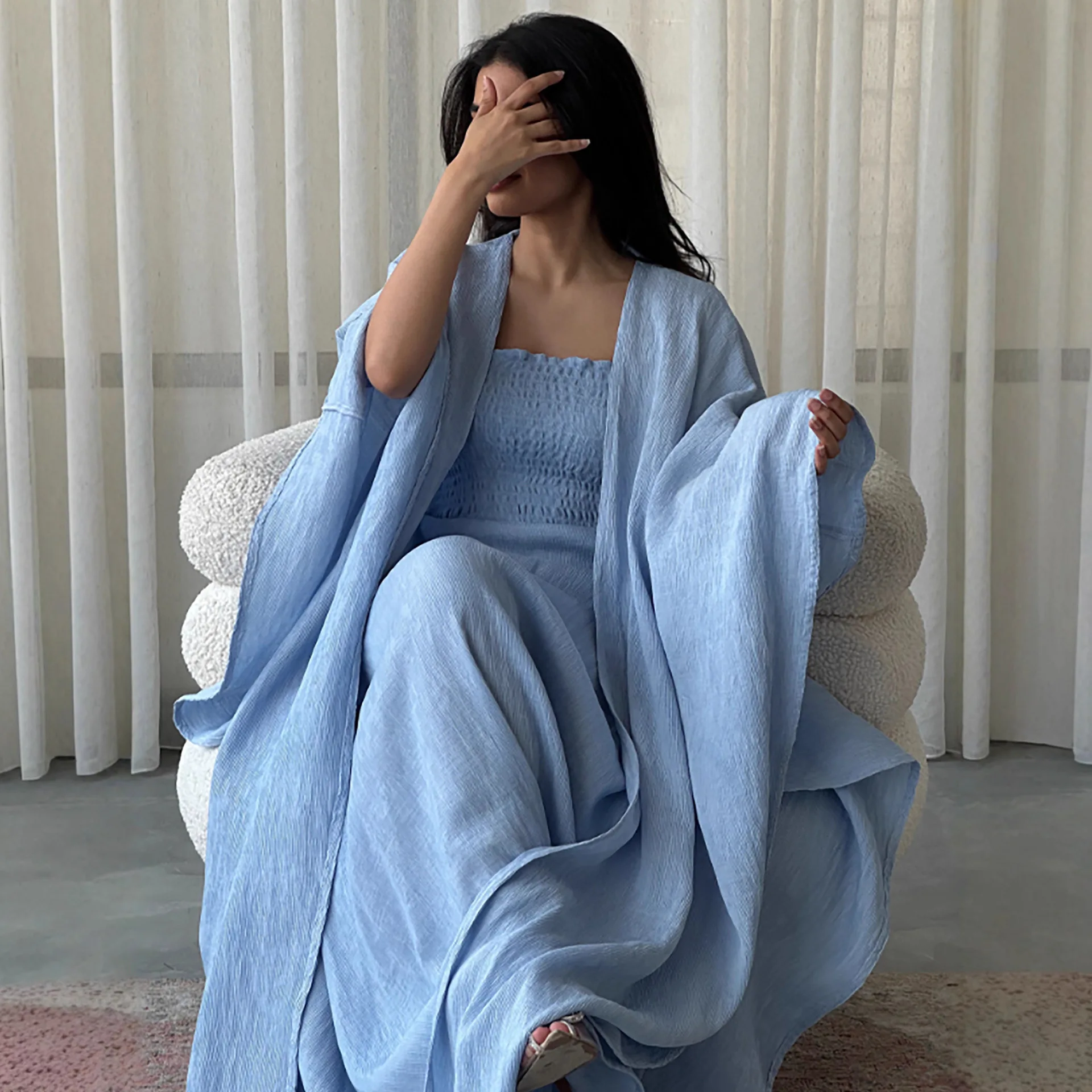 

Мусульманский женский костюм из 2 предметов: джалабия, абайя, эластичное платье на бретельках, наряд для Ид, Рамадана, Дубайский кафтан, платья 2026