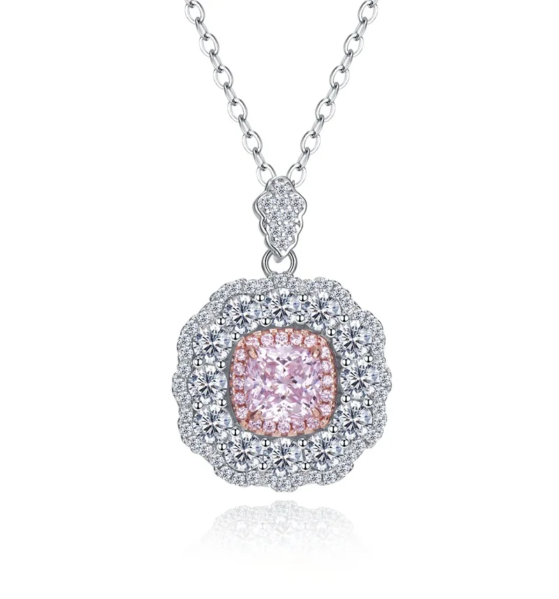 2024 Design New 6 * 6 High Carbon Diamond Pendant Women's Small Fragrant Light Luxury S925 Sterling Silver Necklace