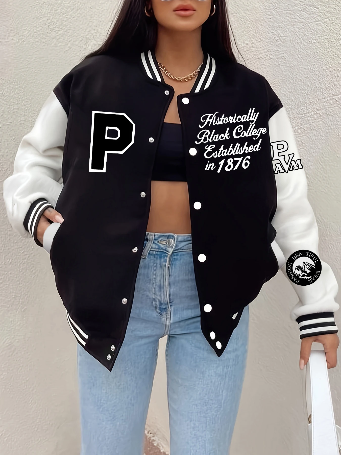 P Basketball Team Slogan Printing Womens Baseball Uniform Harajuku Loose Streetwear Casual Fleece Clothing Woman Autumn Jacket