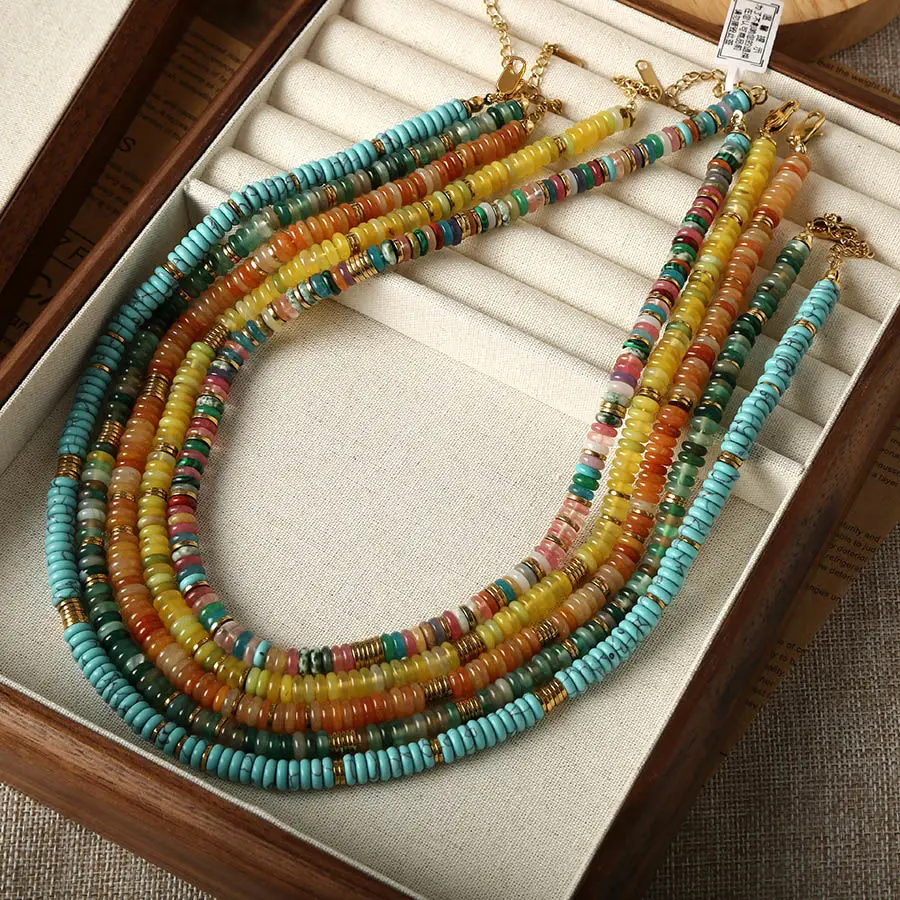 Dopamine Eu&USA high-end style non fading colored Beads natural stone necklace original niche beaded collarbone necklace