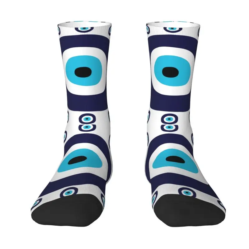 Navy Blue And Aqua Nazar Evil Eye Lucky Charm Pattern Socks Women Men Warm 3D Printing Amulet Boho Sports Basketball Socks