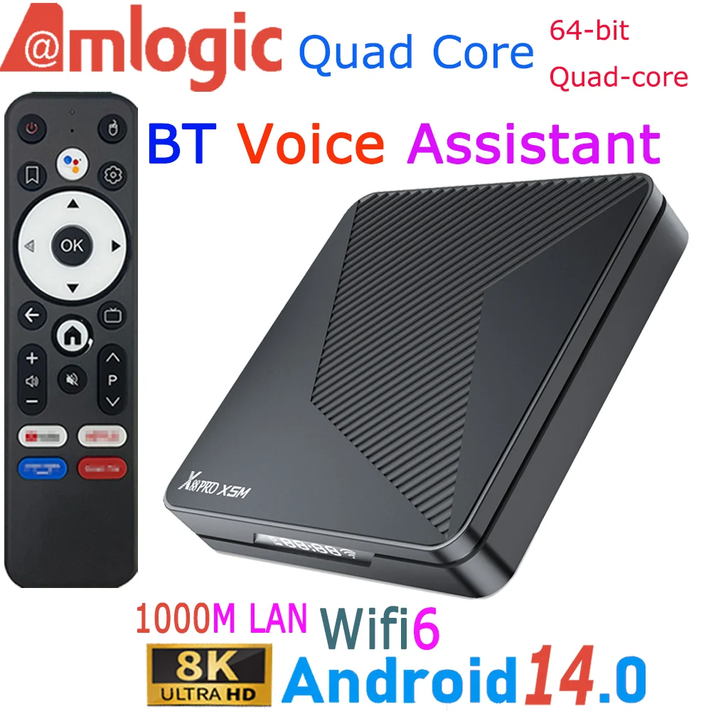 

Amlogic S905 X5M Android 14.0 Quad Core 8K Video Decoding Voice Assistant AI SR 1000M LAN Wifi6 BT5.0 Smart TV Box X88 PRO