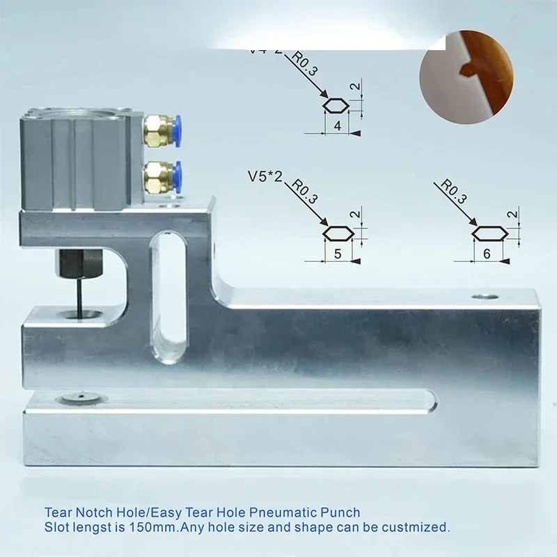 2*4 2*5mm 2*6mmEasy-tear Hole Punching Pneumatic V Punch Machine for Plastic bag making machine