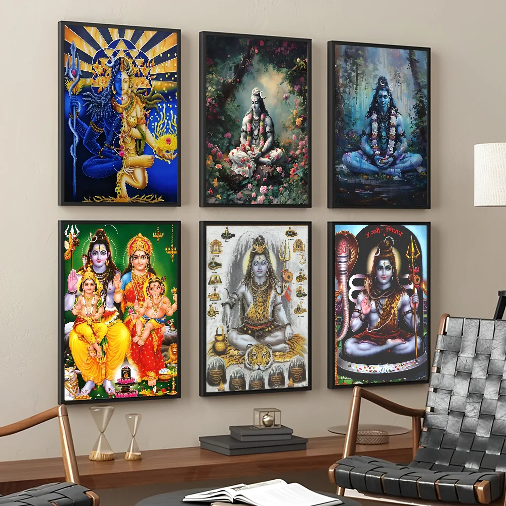 Modern Hindu God Lord Shiva Buddha Portrait Poster Vintage Posters Sticky Retro Kraft Paper Sticker DIY Room