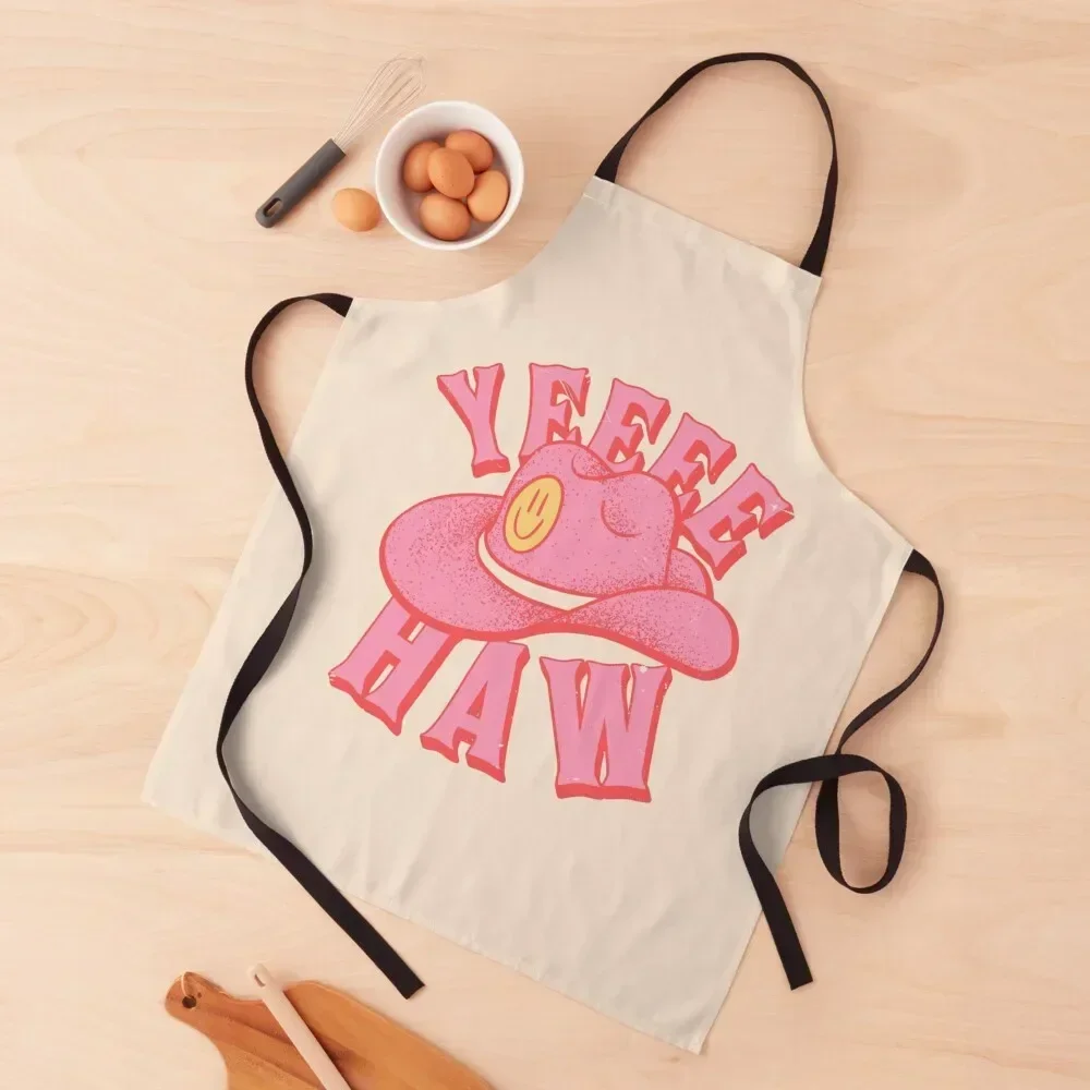 YEEHAW | Pink Cowboy Cowgirl Rodeo Hat Preppy Aesthetic | HOWDY Y'ALL | White Background Apron japanese woman Apron