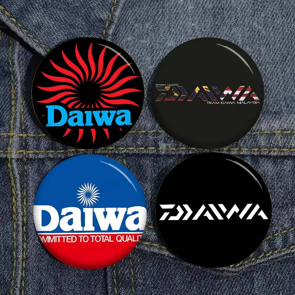Classic Fishing Tackle Logo D-Daiwa 32/44/58mm Round Brooches Handmade Pins for Backpack Jewelry Accessories Creative Badge