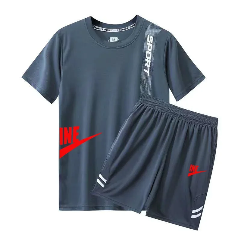 2024 Fashion New Men\'s Sports Wear Summer Fitness Wear Men\'s Sports Wear Short sleeved T-shirt+Shorts Quick Drying 2-piece Set