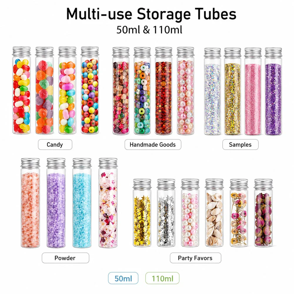 20pcs 50ml/100ml Clear Flat Tubes Aluminum Cap Screw Top Wish Bottle Refillable Empty Bottle For Wedding Decor Party Favor - view 3