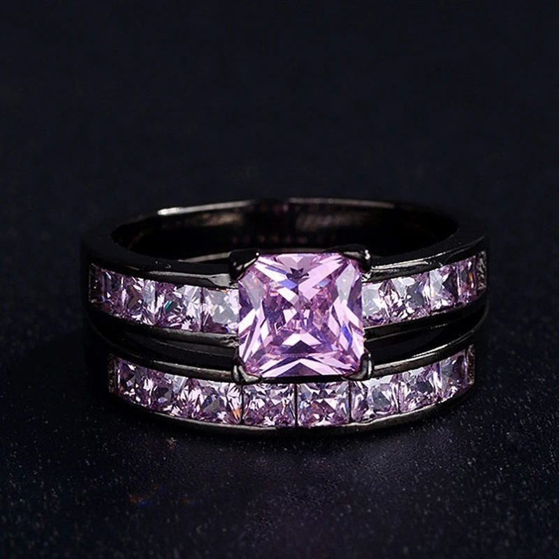 Carofeez 2025 Vintage Pink Rhinestones Zircon Rings Set For Women Accessorries Engagement Wedding Band Gift Fashion Women Rings