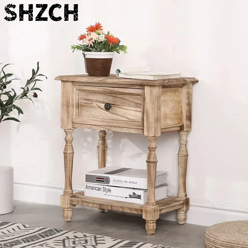 American Rural Solid Wood Bedside Cabinet Drawer Storage Multifunctional Seam Living Room Cabinet