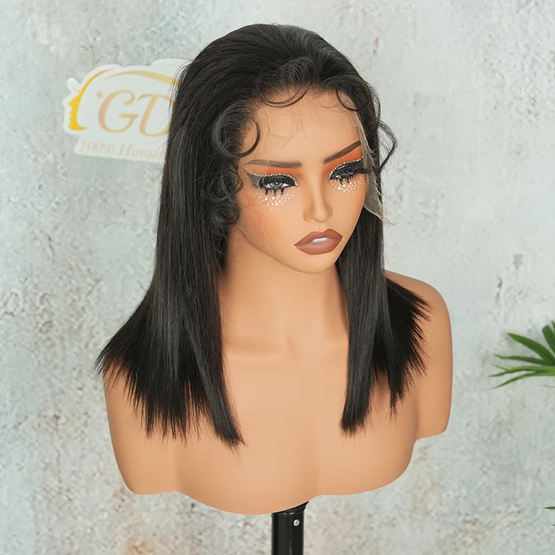 5x5 13x4 13x6 HD Lace Frontal Wig 100% Vietnamese Human Hair Double Drawn Bone Straight Short Bob Lace Wigs Pre-Plucked #1B