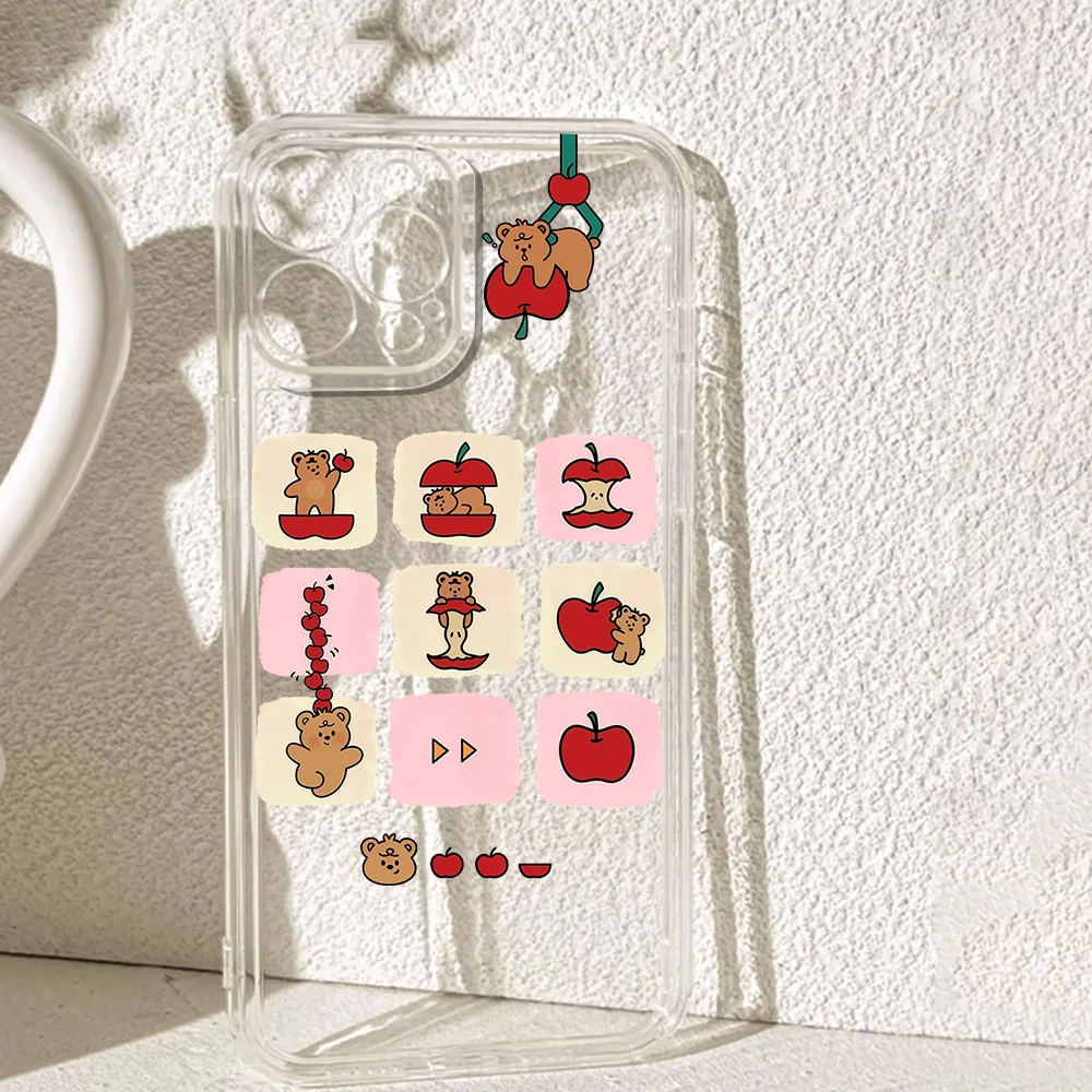 Силиконовый чехол для телефона Little Bear and Apple для iPhone 17 16 15 14 13 12 11 Pro Xs Max Air Mini 7 8 6 6s Plus SE 2020 2022 Cover
