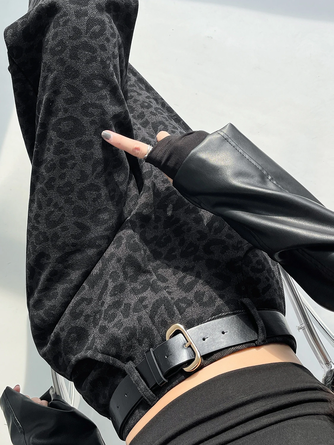 Cool Girl Leopardenmuster Schlagjeans Damen Herbst Winter Thiened Fce Hohe Taille Gerades Bein Schmale Version Bodenlang...