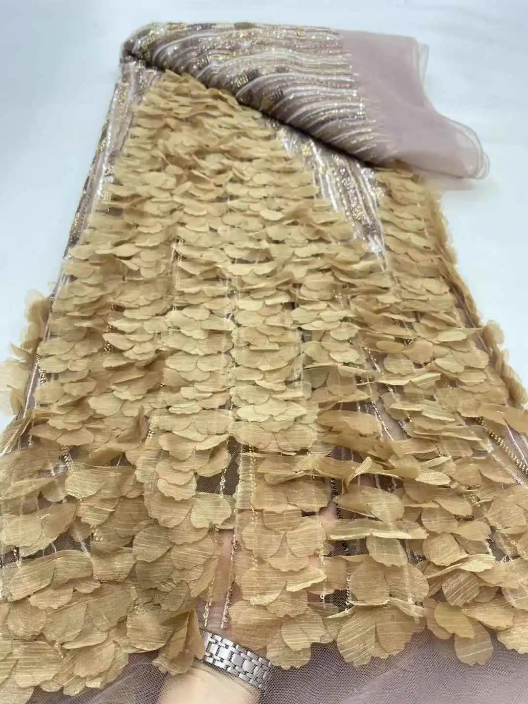 

2025 African French Nigerian High End Tulle Lace Fabric 3D With Beads Sequins Mesh for Embroiderg Wedding Party Bride Dress