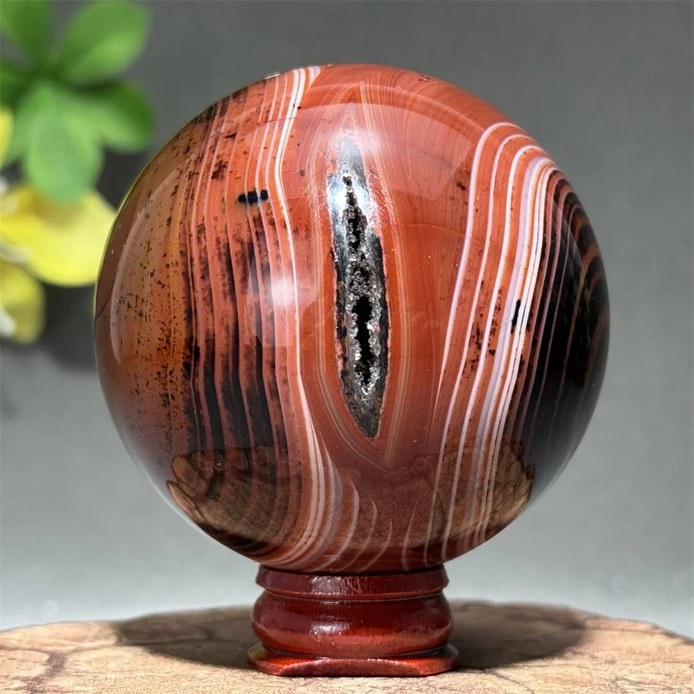 Natural Gemstone Striped Agate Ball Mineral Stone Home Feng Shui Ornaments Aura Energy Witchcraft+Base