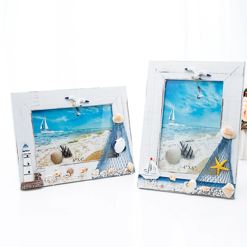 Mediterranean Photo Frame Wooden Picture Frame Wooden Photo Frame Holder for Nautical Beach Themed Home Coffee Shop Decoration