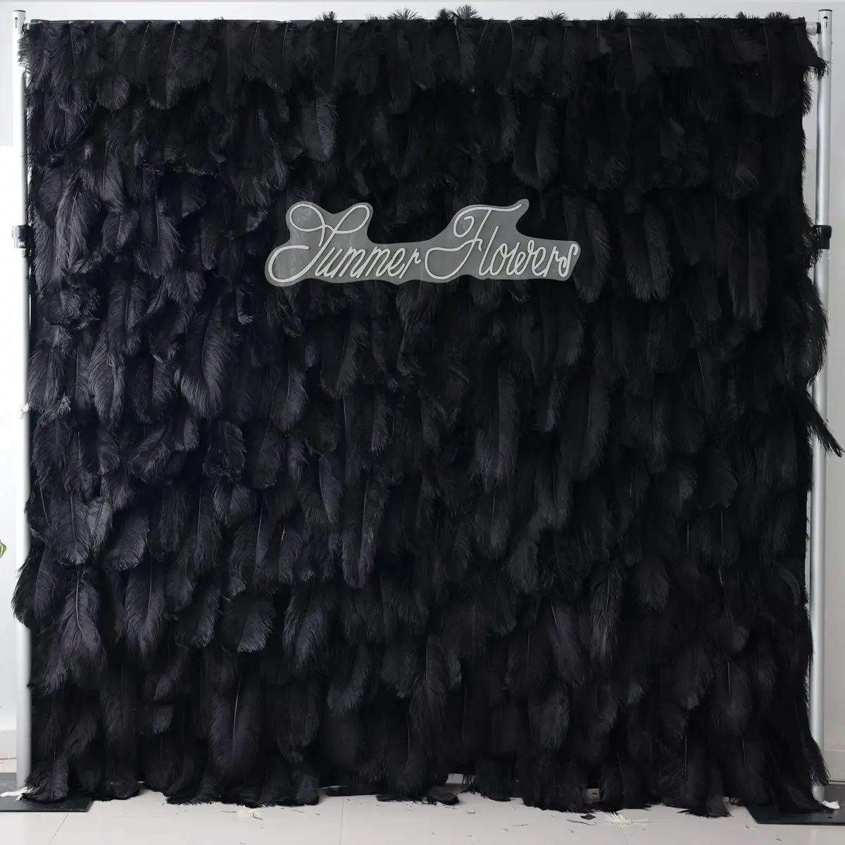 

3D luxurious black feather fabric, artificial feather wall, wedding background decoration, wedding proposal birthday party stage