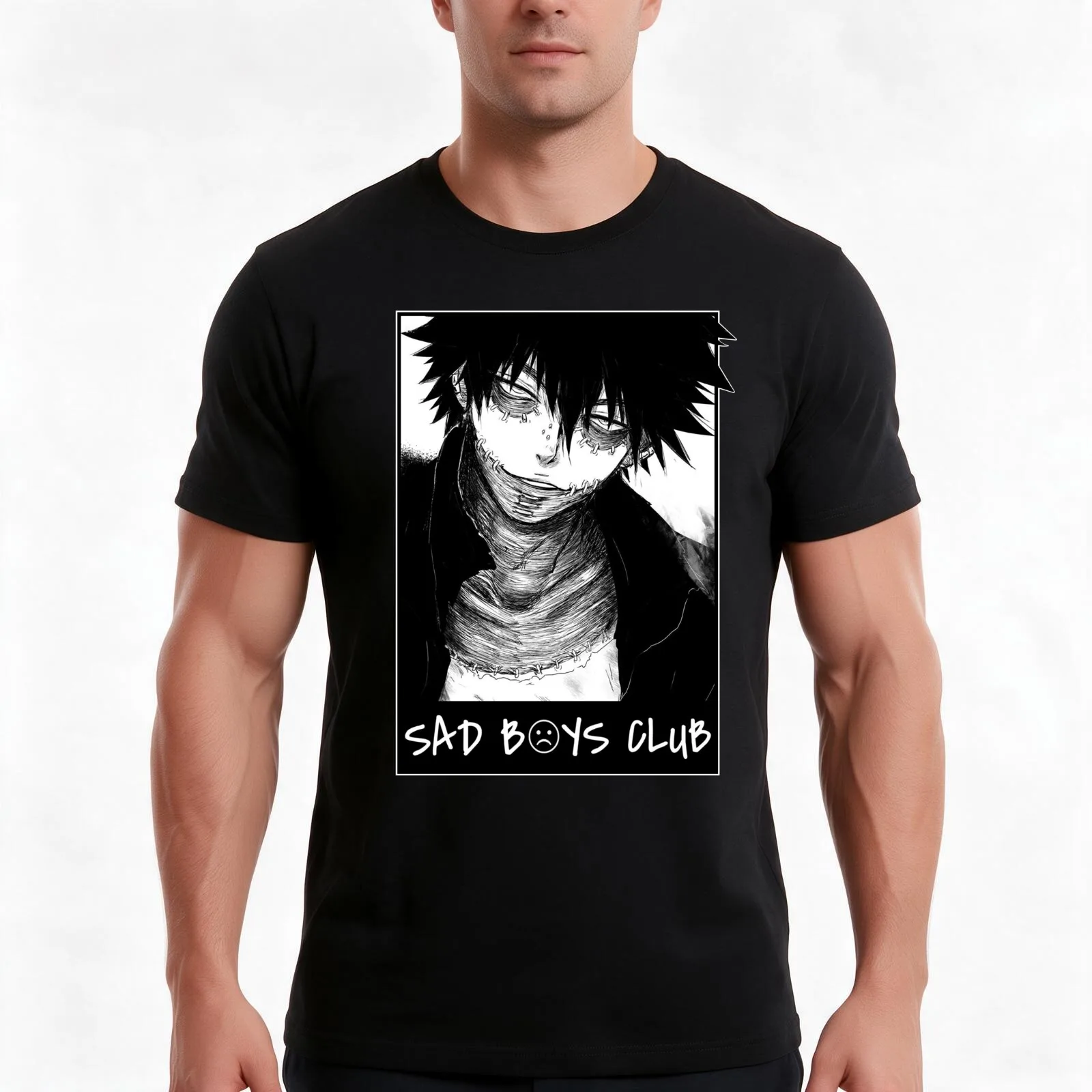 SAD BOYS CLUB (Dabi Blueflame) T-Shirt, Summer Casual Cotton Tee, Oversized Streetwear Tops, Vintage Graphic Print, 100% Cotton
