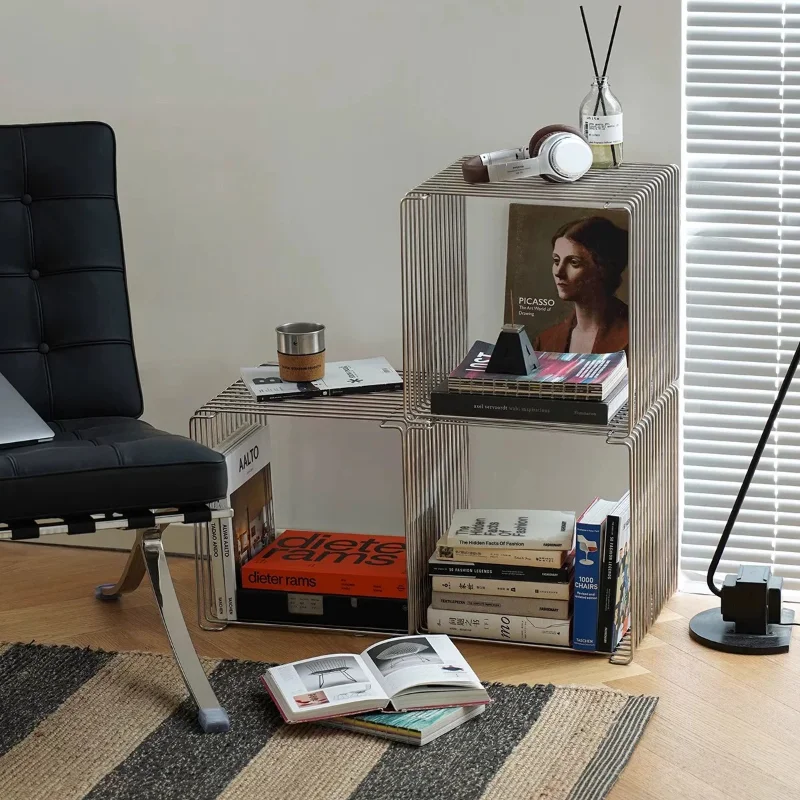 Modern Square Chrome Wire Coffee Table, Minimalist Center Table for Living Room, Contemporary Metal Wire Cube Tea Table, Decorat