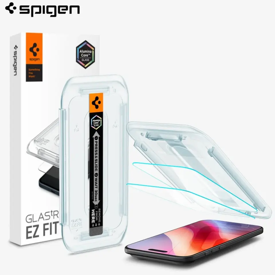 2 قطع من واقي الشاشة Spigen Glas.tR EZ Fit مع حماية المستشعر لهواتف آيفون 18 برو ماكس و18 و17 و16 و15 و14 برو - واقي زجاجي مقسى عالي الدقة للشاشة الكاملة