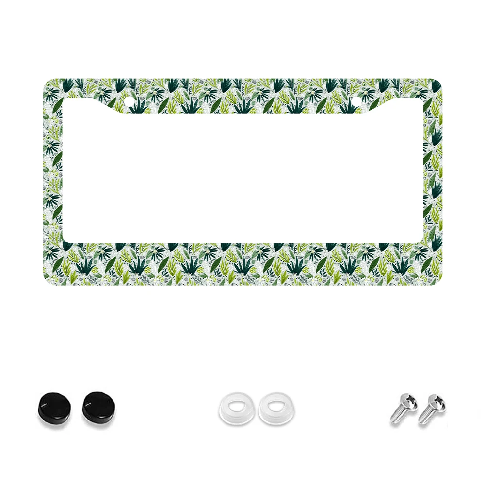 

1pc Green Floral Pattern 2-Hole License Plate Frame Aluminum Material 6x12 Inches with Screw Set Vintage Car Decoration Gift St