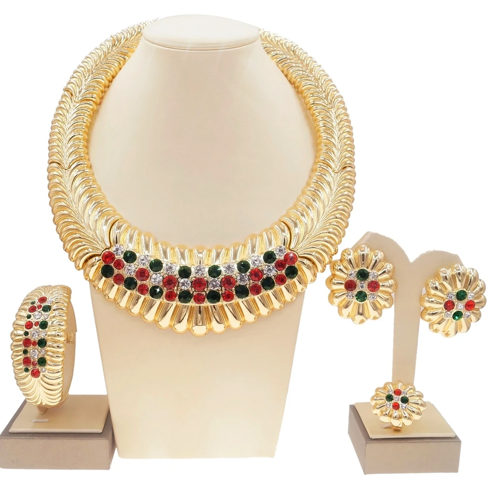 Luxury Trendy Italian Jewelry with Rhinestone Shiny llaveros Collar Pulseras pin Pendient tentacles Anillo Christmas 4PC Set