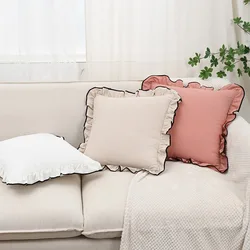 Ins Style Cotton Ruffle Decoration Pure Cotton Pillow Case Pillow Princess Style Korean Large Lace Cushion Square Drop Shipping