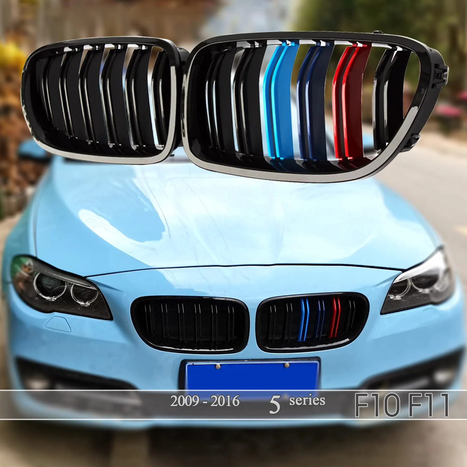 

Решетка радиатора F10, глянцевая черная, трехцветная, для BMW 5 серии (F10 и F11) 2010-2016 годов, 4-дверный седан и универсал