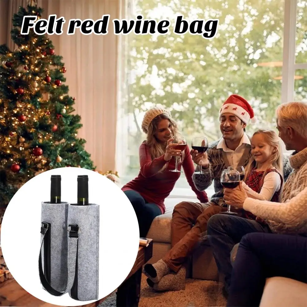 1Pc Beverage Pouch Durable Champagne Bottle Holder Safe Stylish Wine Carrier Tote Bag Fall Prevention Felt Handbag for Champagne